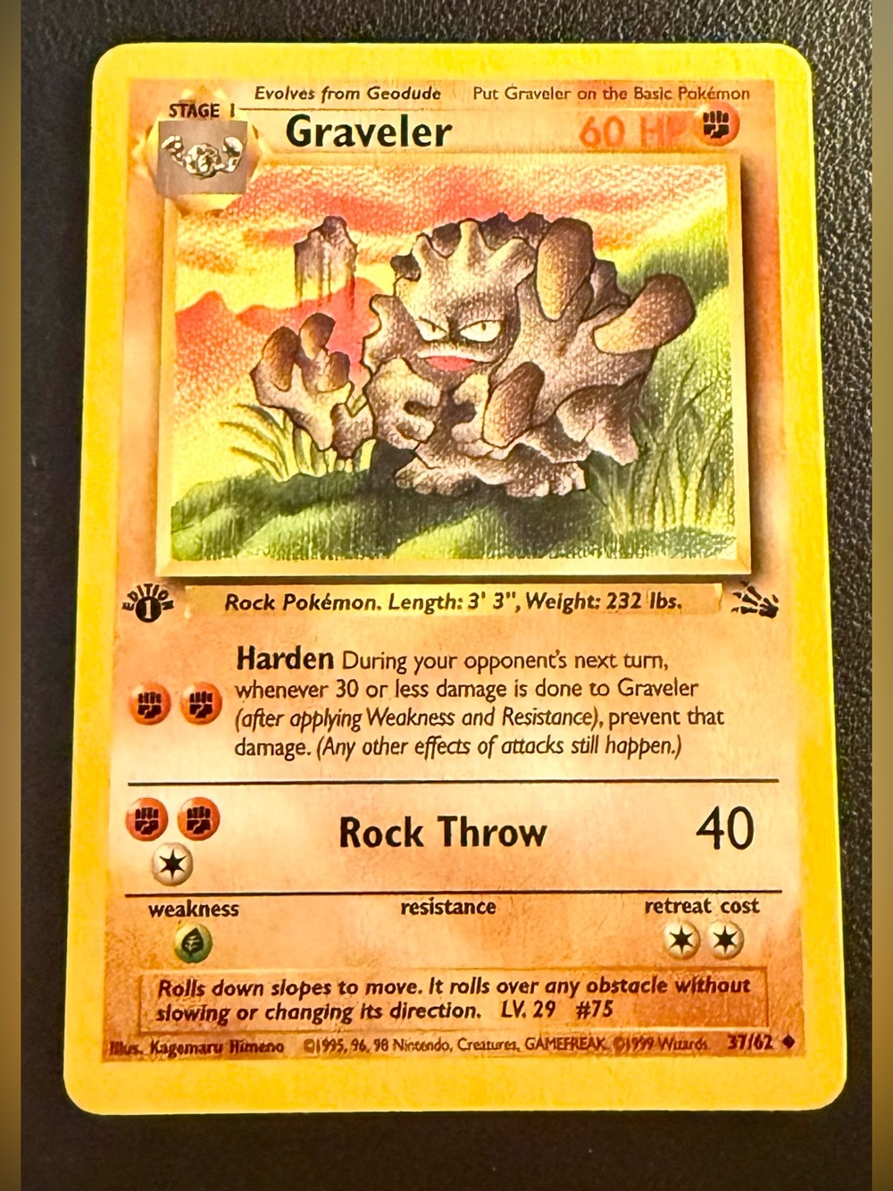 Graveler 37/62 Uncommon Fossil Pokemon - 1st Edition